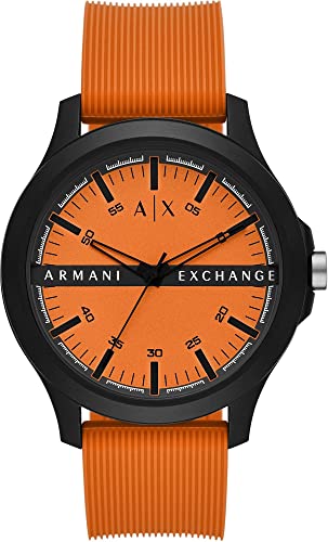 Armani Exchange Orologio da Uomo a Tre Lancette, in Acciaio Inossidabile, Misura Cassa 43 mm, Arancia (Orange)
