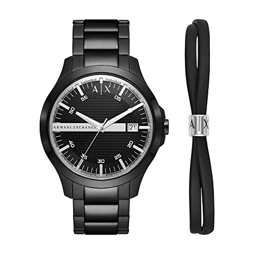 Armani Exchange Set regalo composto da orologio da uomo a tre sfere in acciaio nero con datario e bracciale, AX7134SET