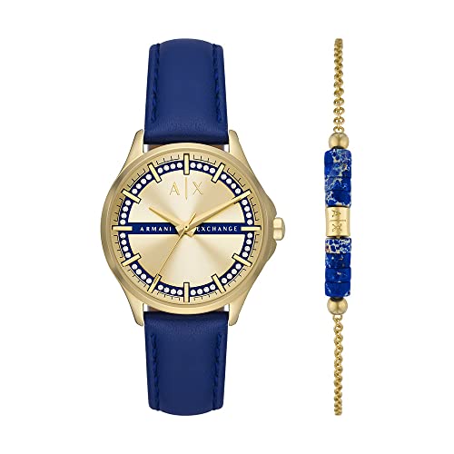 Armani Exchange Set regalo composto da orologio da uomo a tre sfere in acciaio color oro e bracciale, AX7135SET