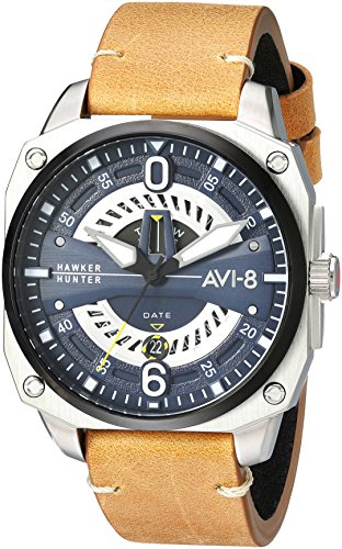 AVI-8 Men's Hawker Hunter 45mm Leather Band Steel Case Quartz Watch AV-4057-02