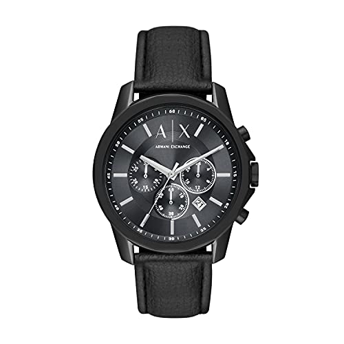 Armani Exchange - Orologio da uomo in acciaio inox con cronografo, Pelle nera,