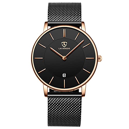 Orologio da uomo, minimalista di moda semplice orologio da polso analogico con cinturino a maglie in acciaio inossidabile nero