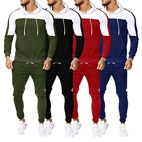 Beokeuioe Sportswear - Tuta sportiva da uomo in due pezzi, con pantaloni sportivi e pantaloni sportivi, in jersey, 2 pezzi, verde militare, XXL