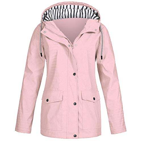 Cappotto impermeabile da donna con cappuccio, giacca impermeabile solida, impermeabile, antivento, con tasche, taglie grandi, Colore: rosa., L