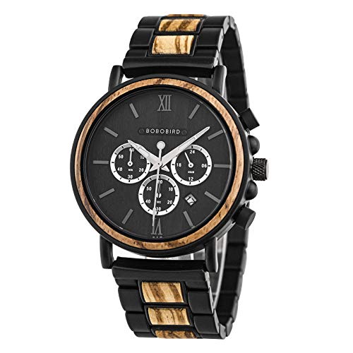 BOBO BIRD 2021 nuovi orologi da polso da uomo elegante orologio in legno analogico al quarzo casual orologio da polso in legno con confezione regalo, nero