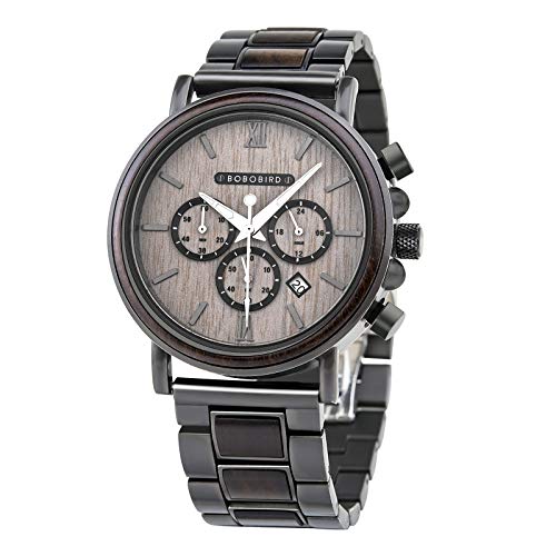 BOBO BIRD 2021 nuovi orologi da polso da uomo elegante orologio in legno analogico al quarzo casual orologio da polso in legno con confezione regalo (grigio)