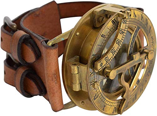 Calvin Handicraft Orologio da Polso con Bussola meridiana Steampunk Vintage, Collezione Fatta a Mano, con Bracciale in Pelle