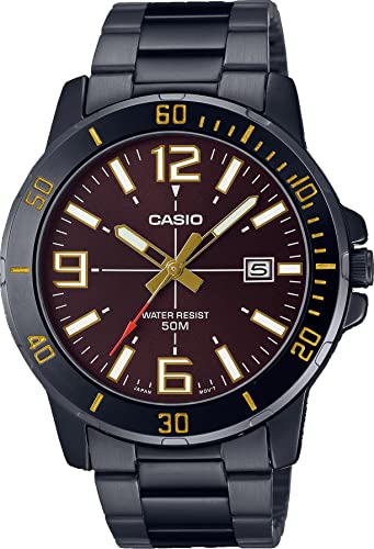 Casio MTP-VD01B-5BV Enticer nero IP in acciaio inossidabile quadrante nero analogico sportivo orologio da uomo casual