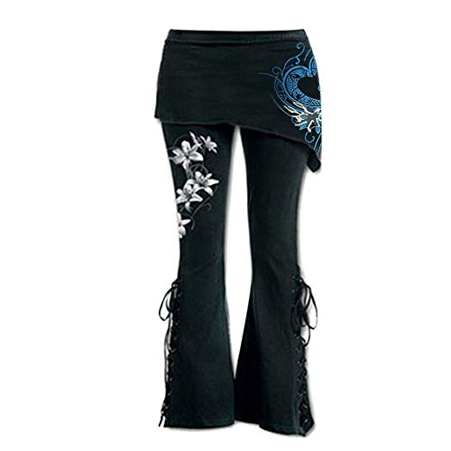 Chejarity Jeans da donna vintage Bootcut con grembiule, elasticizzati, a vita bassa, bianco, L