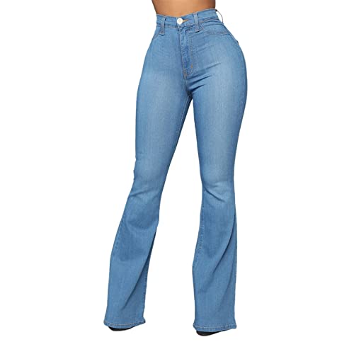 Chejarity Jeans da donna Bootcut Skinny High Waist Push Up Jeans Flared Pantaloni lunghi elasticizzati a gamba larga, in denim, Blu, XL
