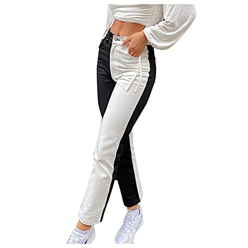 Chejarity Jeans da donna Bootcut a vita alta, elasticizzati, lunghi, stile boyfriend, Nero , S