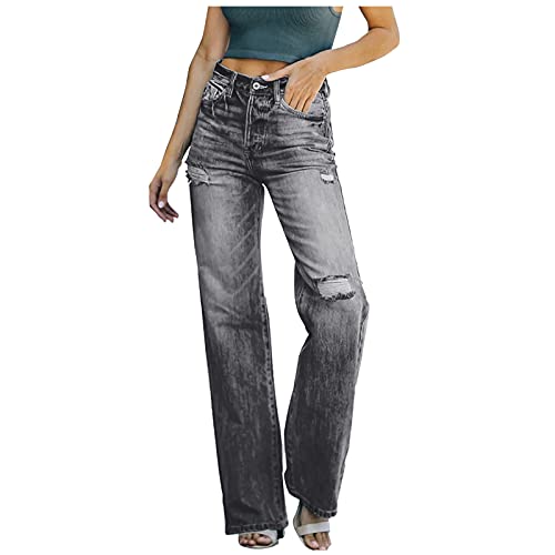 Jeans da donna a vita alta, pantaloni in jeans, traspiranti, sottili, larghi, larghi, larghi, Nero , M