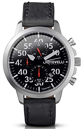Chotovelli Aviatore Cronografo, Orologio da polso, Impermeabile,Cinturino in pelle 3311