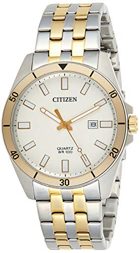 Citizen BI5056-58A - Cassa in acciaio inox bicolore, cinturino bicolore e quadrante bianco con datario, orologio da uomo