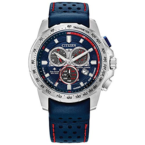 Citizen Mens Eco-Drive Promaster MX cronografo cassa in acciaio inossidabile blu cinturino in pelle orologio