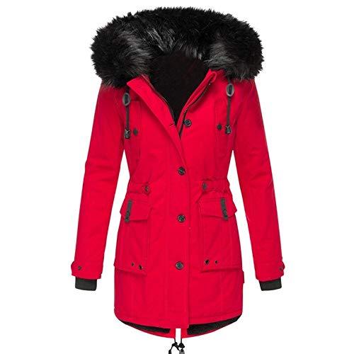 Darringls Giacca da donna impermeabile con cappuccio, in softshell, giacca invernale calda, antivento, giacca trapuntata con cappuccio, 02#rosso, L