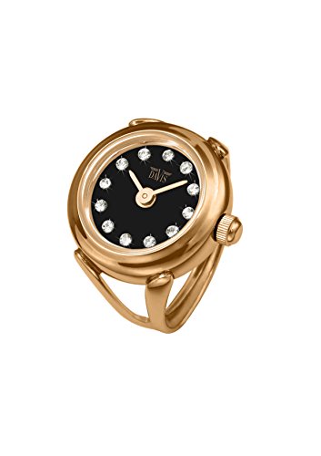 Davis - Ring Watch 4160 - Anello Orologio Donna Strass Cristallo Swarovski Oro Rosa-Quadrante Nero-Regolabile