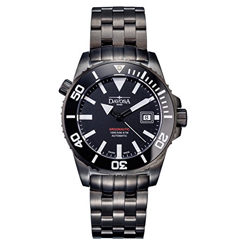 Davosa Swiss Argonautic 16149880 analogico orologio da polso uomo Gun Steel Band, nero