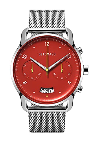 DETOMASO SORPASSO Cronografo Limited Edition Rosso Rosso Orologio da polso da uomo analogico al quarzo mesh milanese argento