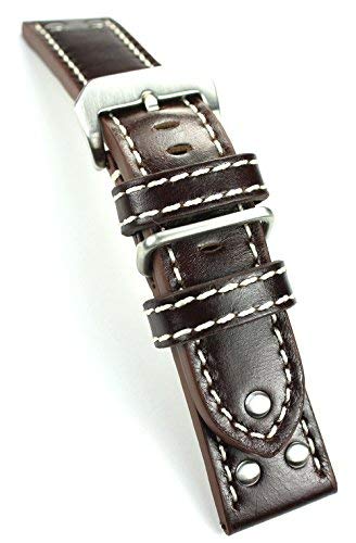 Sulla 24 mm XL - Cinturino per orologio da polso da uomo, in pelle resistente, marrone scuro