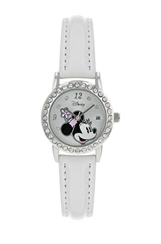 Disney - orologio da donna con Minnie, cassa argento e cinturino bianco lucido, codice MN1392
