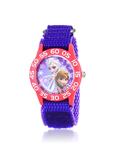 Disney W001789 - Orologio da polso per bambini, con quadrante decorato con i personaggi del film Frozen - Elsa e Anna, cinturino in nylon di colore viola