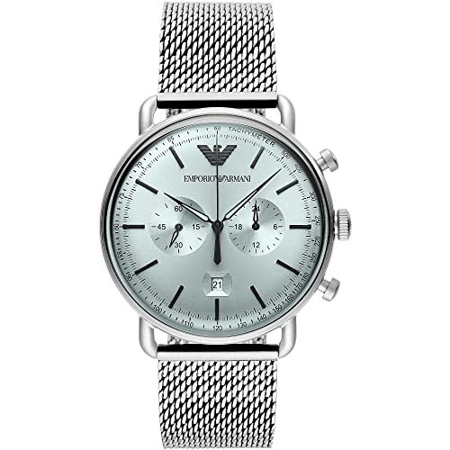 Orologio cronografo-aviatore Emporio Armani con cinturino in maglia di acciaio inossidabile tono argento per uomo AR11288