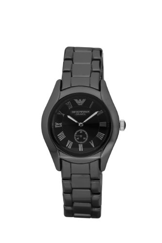 Emporio Armani da donna AR1402 nero Ceremica orologio cassa rotonda con quadrante nero
