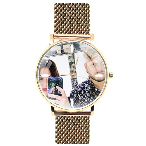 Orologio da polso Unisex personalizzato con quadrante in rilievo effetto 3D - M STEEL WATCH - personalizzabile con foto immagine logo brand testo idea regalo (Oro Rosa)