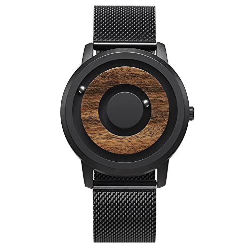 EUTOUR Orologio al quarzo svizzero magnetico con quadrante ebano Pointer da uomo, orologio nero di moda minimalista, cinturino in acciaio inossidabile, 40mm