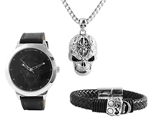 Excellanc 2900161 - Set di orologio da uomo con catena e bracciale, analogico, al quarzo, colore: nero