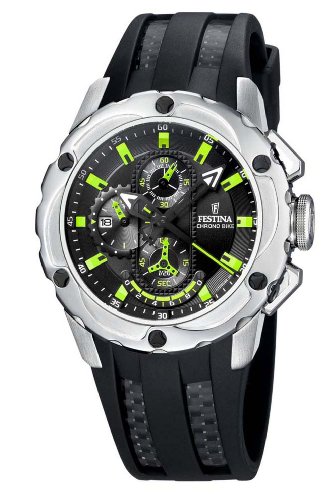 Festina F16382/3 Tour '09 - Orologio cronografo retrograda da uomo in acciaio inox con cinturino in gomma e fibra di carbonio