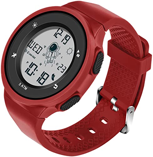 Orologio digitale da polso da uomo e donna, digitale, con sveglia, data Coutdown, cronometro, orologio digitale da donna, 5 bar, impermeabile, Colore: rosso,