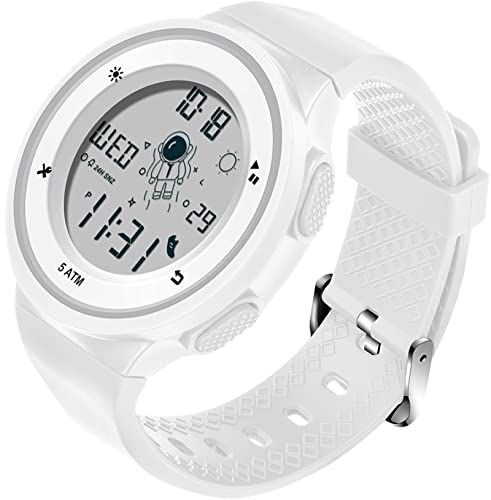 Orologio digitale da polso da uomo e donna, digitale, con sveglia, data Coutdown, cronometro, orologio digitale da donna, 5 bar, impermeabile, bianco,