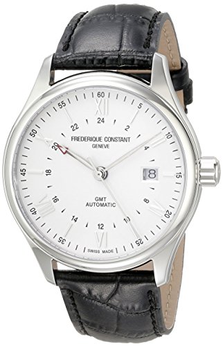 Frederique Constant uomo 'Classics' argento quadrante nero in pelle cinghia GMT Swiss orologio automatico fc-350s5b6