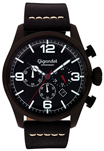 Gigandet Mens Quartz Chronograph Orologio da polso analogico con cinturino in pelle nera G20-003