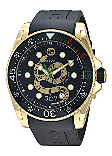 Gucci orologio dive 45 mm cassa acciao color oro cinturino caucciu YA136219
