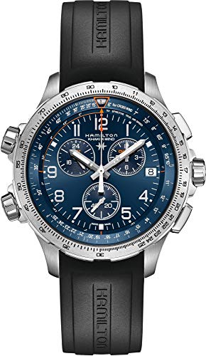 Hamilton Khaki Aviation X-Wind GMT cronografo svizzero orologio al quarzo 46 mm, quadrante blu, cinturino in caucciù nero (modello: H77922341)
