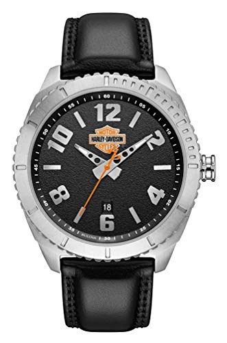 Harley-Davidson Men's B&S Grained Leather & Stainless Steel Watch 76B181