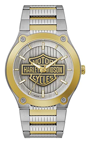 Harley-Davidson Mens tono oro B&S argento quadrante orologio in acciaio inox 78A125 by Bulova