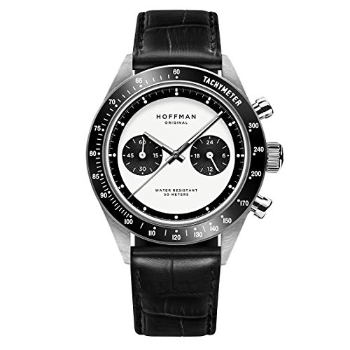 Hoffman Watches RACING 40 Panda Cronografo Ibrido Quarzo Meccanico Acciaio Nero Bianco Pelle Orologio Uomo