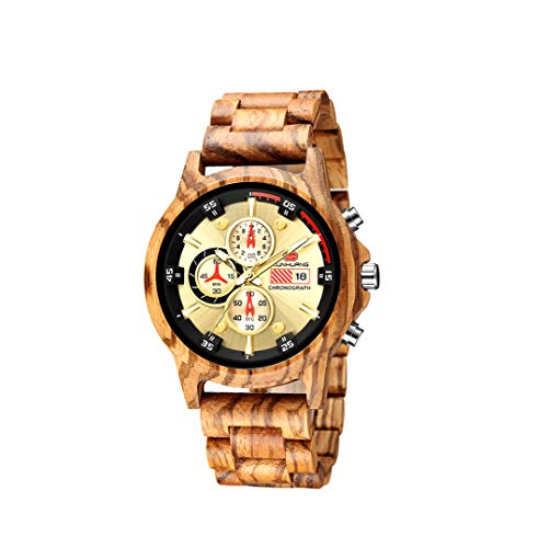 HONHAN per orologio in legno modello abbagliante e data digitale analogico al quarzo, orologio da polso da uomo, donna e gentiluomo. Colore legno zebrato.