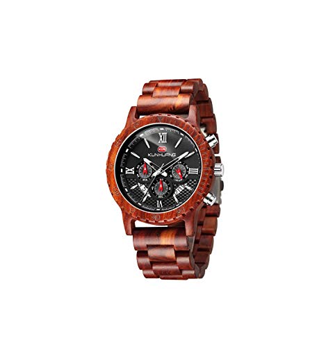 HONHAN per orologio di legno Dazzling model-1014 & Digital Date acciaio inossidabile quarzo moda orologi da polso per uomini & signore & gentiluomo. Colore legno di sandalo rosso