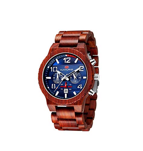 HONHAN per orologio di legno Dazzling model-1015 & Digital Date acciaio inossidabile quarzo moda orologi da polso per uomini & signore & gentiluomo. Colore legno di sandalo rosso