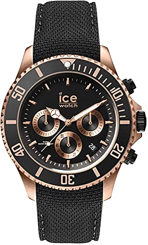 Ice-Watch ICE Steel Black Rose Gold Chrono Orologio Nero da Uomo con Cinturino in Silicone, Chrono, 016305 (Large)