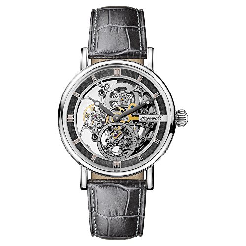 Ingersoll Men's The Herald Automatic Watch with Skeleton Dial and Grey Leather Strap I00402
