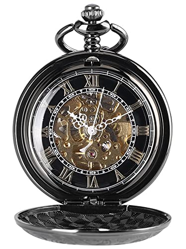 Orologio da taschino da parete, meccanico, colore: nero vintage, a ingranaggi steampunk 3