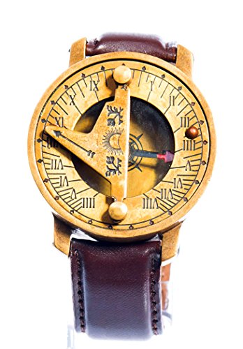 Orologio bussola con cinturino in pelle marrone con quadrante solare dorato vintage Steampunk