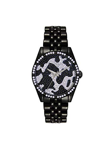 Jessica Simpson Women's Black Plated Camo Pattern Pave Crystal Watch