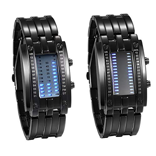 JewelryWe Orologio digitale da uomo e donna LED binario impermeabile 30 m cinturino in lega sportivo militare orologio da polso per lui e lei